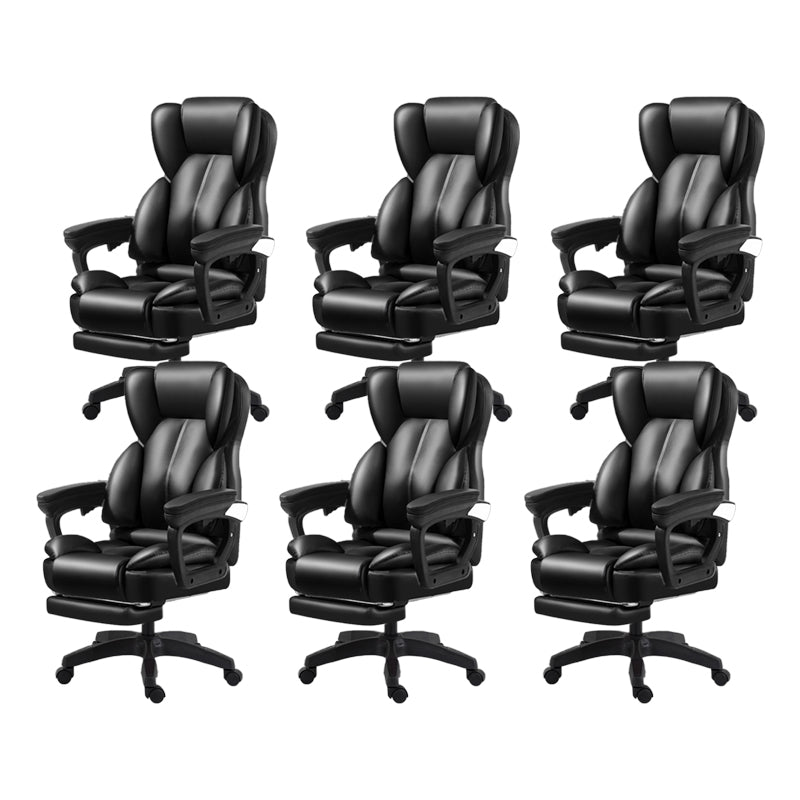 Modern Swivel Chair Adjustable Seat Height Faux Leather Office Chair with Wheels Black 6 Piece Set With Footrest Clearhalo 'furn' 'furn_office_chair' 'Furniture' 'Office Chairs' 'Office Furniture' 'office_chair' 6875864
