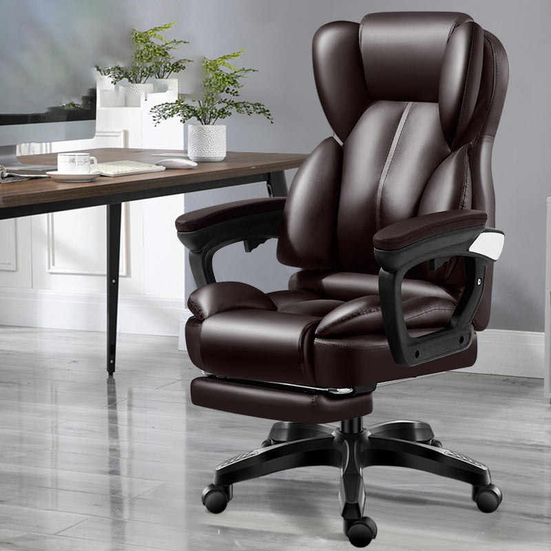 Modern Swivel Chair Adjustable Seat Height Faux Leather Office Chair with Wheels Brown 1 Piece With Footrest Clearhalo 'furn' 'furn_office_chair' 'Furniture' 'Office Chairs' 'Office Furniture' 'office_chair' 6875868