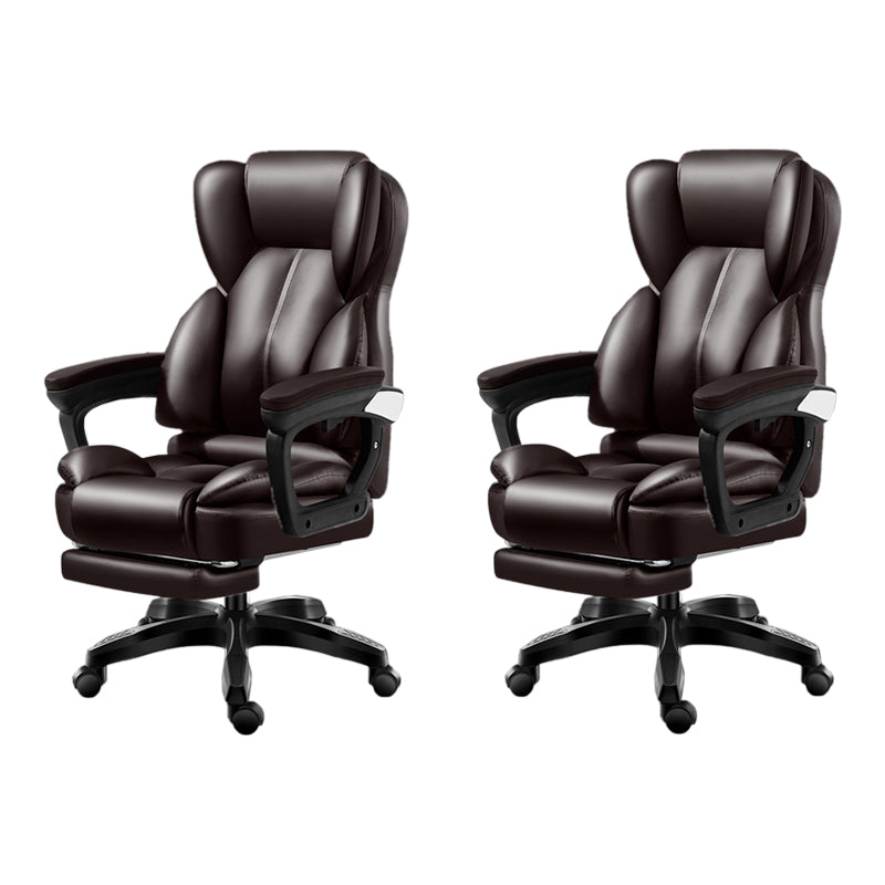 Modern Swivel Chair Adjustable Seat Height Faux Leather Office Chair with Wheels Brown 2 Piece Set With Footrest Clearhalo 'furn' 'furn_office_chair' 'Furniture' 'Office Chairs' 'Office Furniture' 'office_chair' 6875870