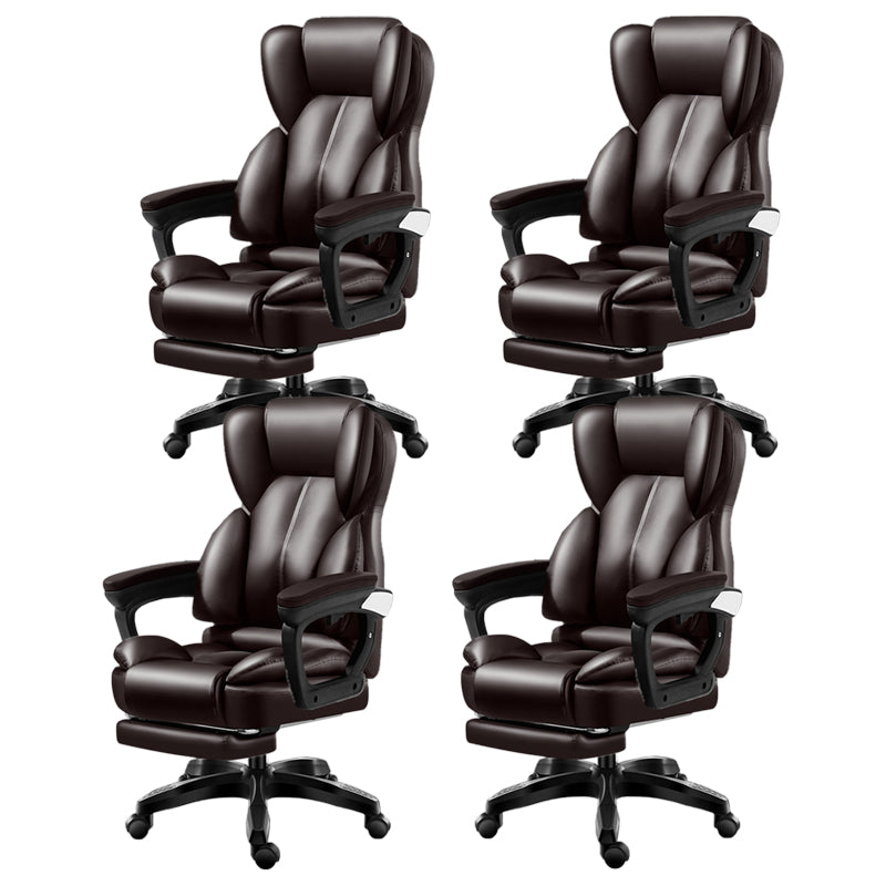 Modern Swivel Chair Adjustable Seat Height Faux Leather Office Chair with Wheels Brown 4 Piece Set With Footrest Clearhalo 'furn' 'furn_office_chair' 'Furniture' 'Office Chairs' 'Office Furniture' 'office_chair' 6875873