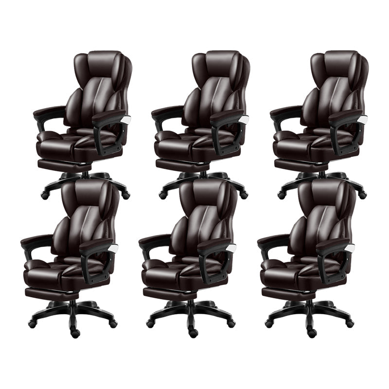 Modern Swivel Chair Adjustable Seat Height Faux Leather Office Chair with Wheels Brown 6 Piece Set With Footrest Clearhalo 'furn' 'furn_office_chair' 'Furniture' 'Office Chairs' 'Office Furniture' 'office_chair' 6875874