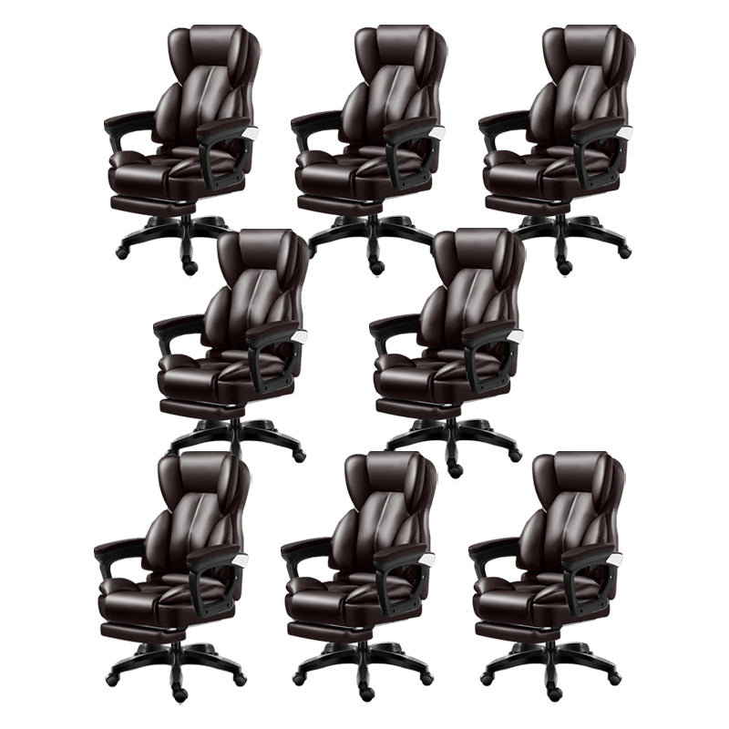 Modern Swivel Chair Adjustable Seat Height Faux Leather Office Chair with Wheels Brown 8 Piece Set With Footrest Clearhalo 'furn' 'furn_office_chair' 'Furniture' 'Office Chairs' 'Office Furniture' 'office_chair' 6875876