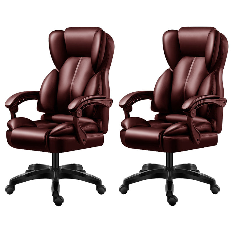 Modern Swivel Chair Adjustable Seat Height Faux Leather Office Chair with Wheels Brown 2 Piece Set Without Footrest Clearhalo 'furn' 'furn_office_chair' 'Furniture' 'Office Chairs' 'Office Furniture' 'office_chair' 6875877