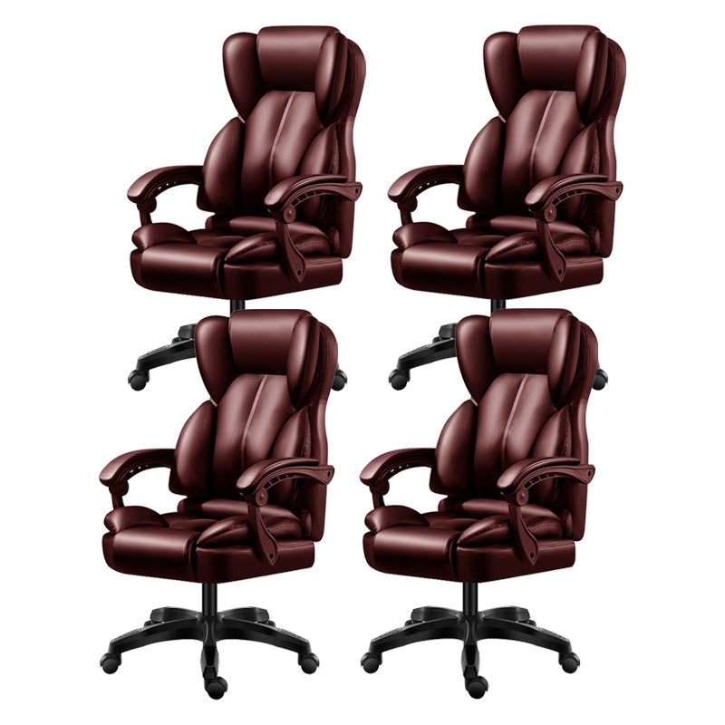 Modern Swivel Chair Adjustable Seat Height Faux Leather Office Chair with Wheels Brown 4 Piece Set Without Footrest Clearhalo 'furn' 'furn_office_chair' 'Furniture' 'Office Chairs' 'Office Furniture' 'office_chair' 6875878