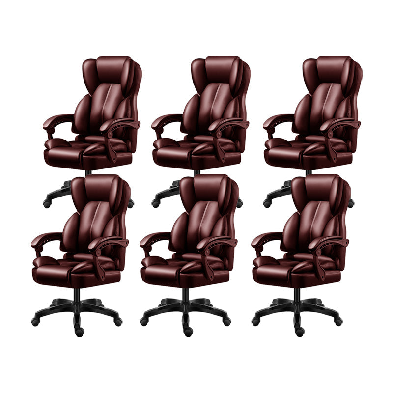 Modern Swivel Chair Adjustable Seat Height Faux Leather Office Chair with Wheels Brown 6 Piece Set Without Footrest Clearhalo 'furn' 'furn_office_chair' 'Furniture' 'Office Chairs' 'Office Furniture' 'office_chair' 6875879