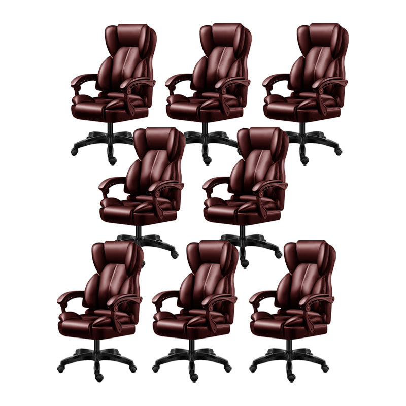 Modern Swivel Chair Adjustable Seat Height Faux Leather Office Chair with Wheels Brown 8 Piece Set Without Footrest Clearhalo 'furn' 'furn_office_chair' 'Furniture' 'Office Chairs' 'Office Furniture' 'office_chair' 6875880