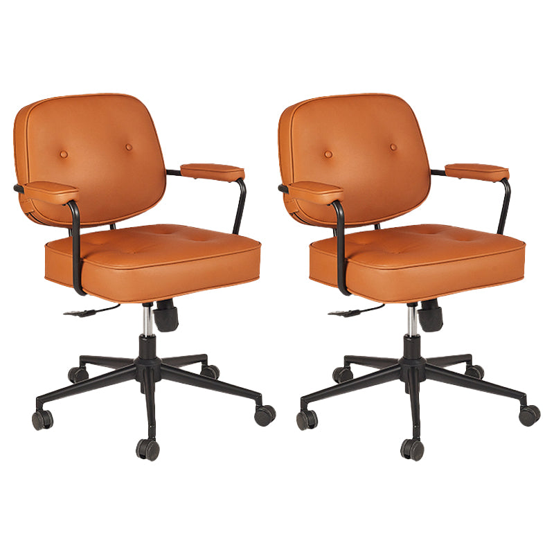 Padded Arms Desk Chair Modern No Distressing Leather Ergonomic Chair with Wheels Orange 2 Piece Set Black Clearhalo 'furn' 'furn_office_chair' 'Furniture' 'Office Chairs' 'Office Furniture' 'office_chair' 6876277