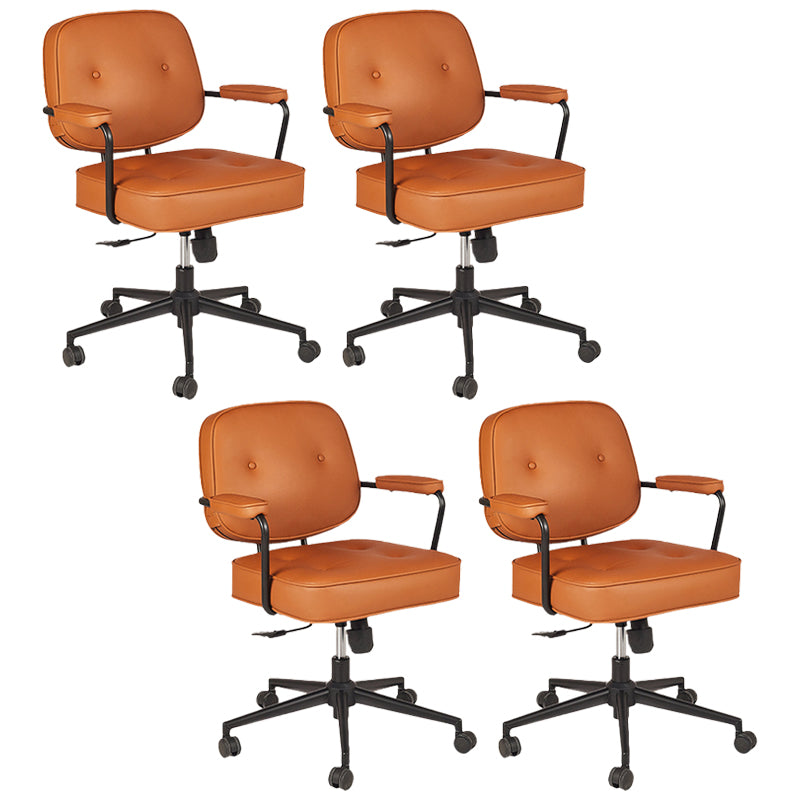 Padded Arms Desk Chair Modern No Distressing Leather Ergonomic Chair with Wheels Orange 4 Piece Set Black Clearhalo 'furn' 'furn_office_chair' 'Furniture' 'Office Chairs' 'Office Furniture' 'office_chair' 6876278