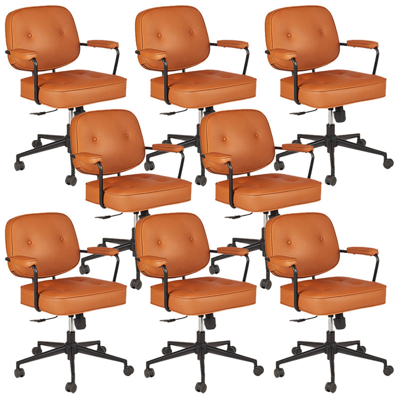 Padded Arms Desk Chair Modern No Distressing Leather Ergonomic Chair with Wheels Orange 8 Piece Set Black Clearhalo 'furn' 'furn_office_chair' 'Furniture' 'Office Chairs' 'Office Furniture' 'office_chair' 6876281