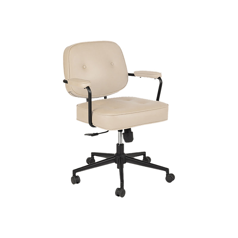 Padded Arms Desk Chair Modern No Distressing Leather Ergonomic Chair with Wheels Off-White 1 Piece Black Clearhalo 'furn' 'furn_office_chair' 'Furniture' 'Office Chairs' 'Office Furniture' 'office_chair' 6876291