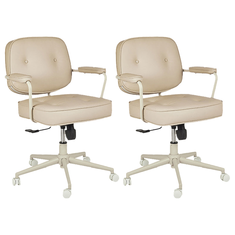 Padded Arms Desk Chair Modern No Distressing Leather Ergonomic Chair with Wheels Off-White 2 Piece Set Gray Clearhalo 'furn' 'furn_office_chair' 'Furniture' 'Office Chairs' 'Office Furniture' 'office_chair' 6876300