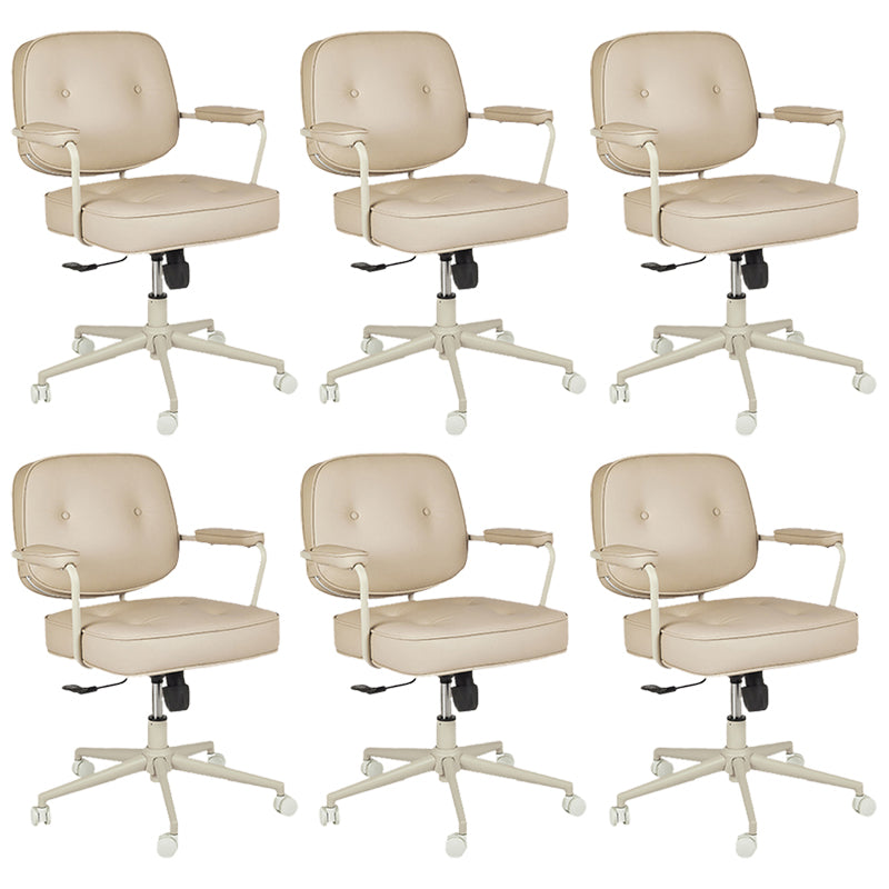 Padded Arms Desk Chair Modern No Distressing Leather Ergonomic Chair with Wheels Off-White 6 Piece Set Gray Clearhalo 'furn' 'furn_office_chair' 'Furniture' 'Office Chairs' 'Office Furniture' 'office_chair' 6876302