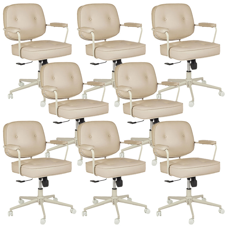 Padded Arms Desk Chair Modern No Distressing Leather Ergonomic Chair with Wheels Off-White 8 Piece Set Gray Clearhalo 'furn' 'furn_office_chair' 'Furniture' 'Office Chairs' 'Office Furniture' 'office_chair' 6876303
