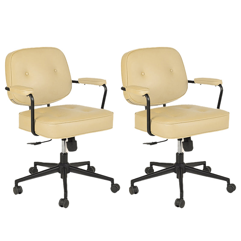 Padded Arms Desk Chair Modern No Distressing Leather Ergonomic Chair with Wheels Yellow 2 Piece Set Black Clearhalo 'furn' 'furn_office_chair' 'Furniture' 'Office Chairs' 'Office Furniture' 'office_chair' 6876306
