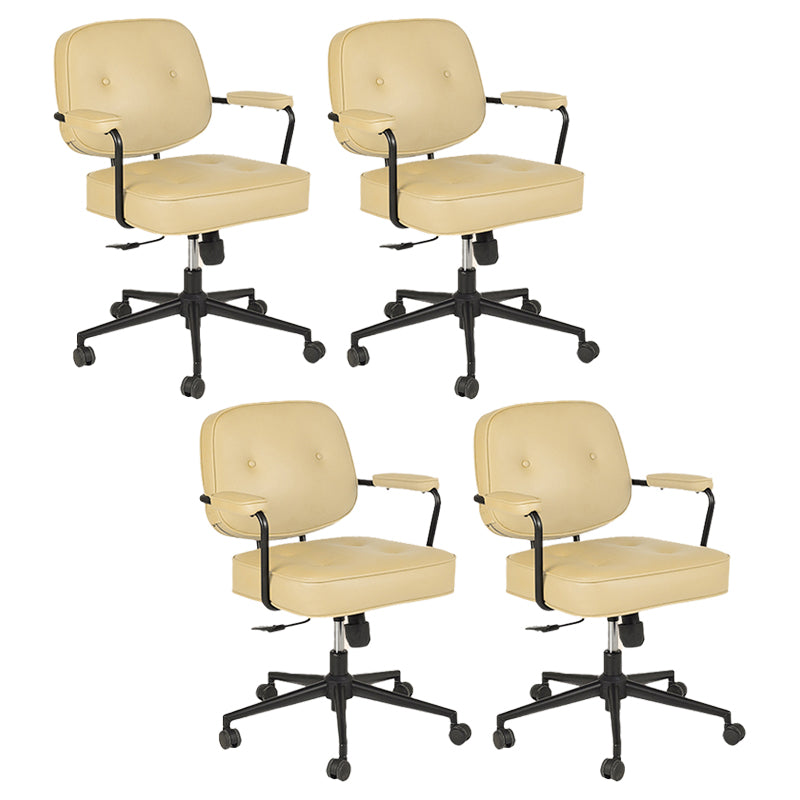 Padded Arms Desk Chair Modern No Distressing Leather Ergonomic Chair with Wheels Yellow 4 Piece Set Black Clearhalo 'furn' 'furn_office_chair' 'Furniture' 'Office Chairs' 'Office Furniture' 'office_chair' 6876307