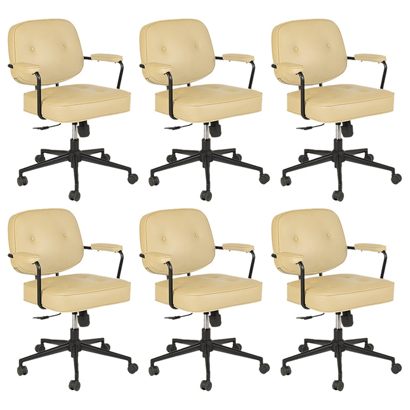 Padded Arms Desk Chair Modern No Distressing Leather Ergonomic Chair with Wheels Yellow 6 Piece Set Black Clearhalo 'furn' 'furn_office_chair' 'Furniture' 'Office Chairs' 'Office Furniture' 'office_chair' 6876308