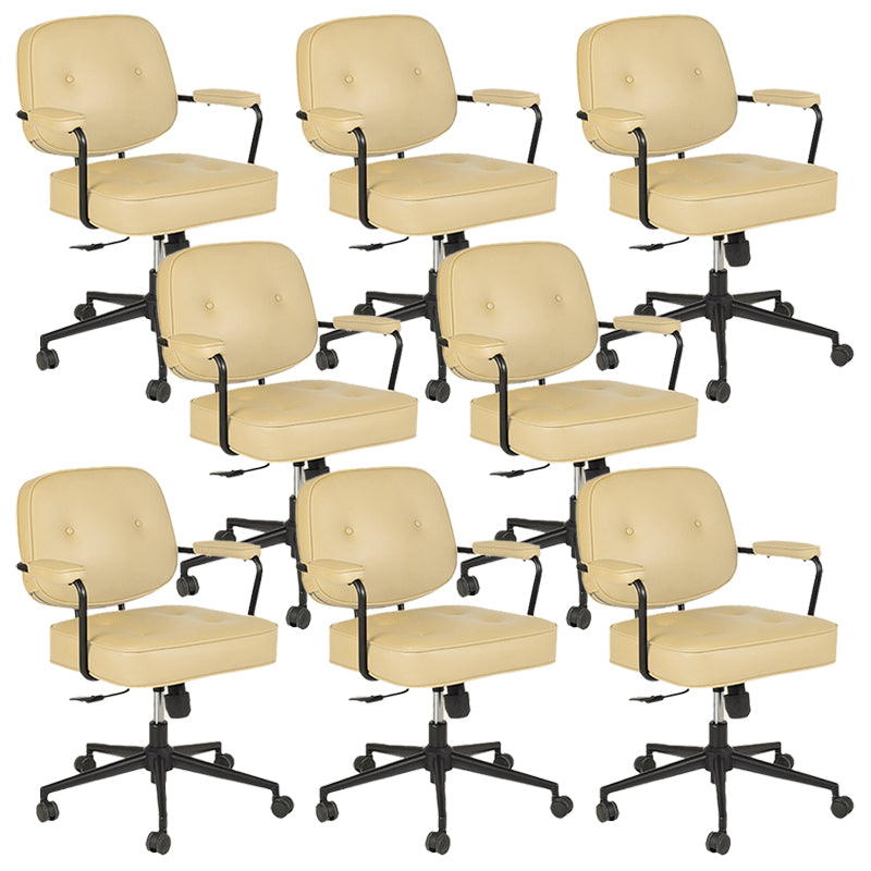 Padded Arms Desk Chair Modern No Distressing Leather Ergonomic Chair with Wheels Yellow 8 Piece Set Black Clearhalo 'furn' 'furn_office_chair' 'Furniture' 'Office Chairs' 'Office Furniture' 'office_chair' 6876309