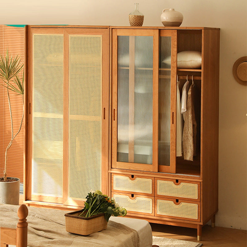 Modern Solid Wood Wardrobe Cabinet 2 Sliding Doors Sliding with Drawer Clearhalo 'Armoires & Wardrobes' 'armoires_wardrobes' 'Bedroom Furniture' 'furn' 'furn_armoires_wardrobes' 'Furniture' 6877458