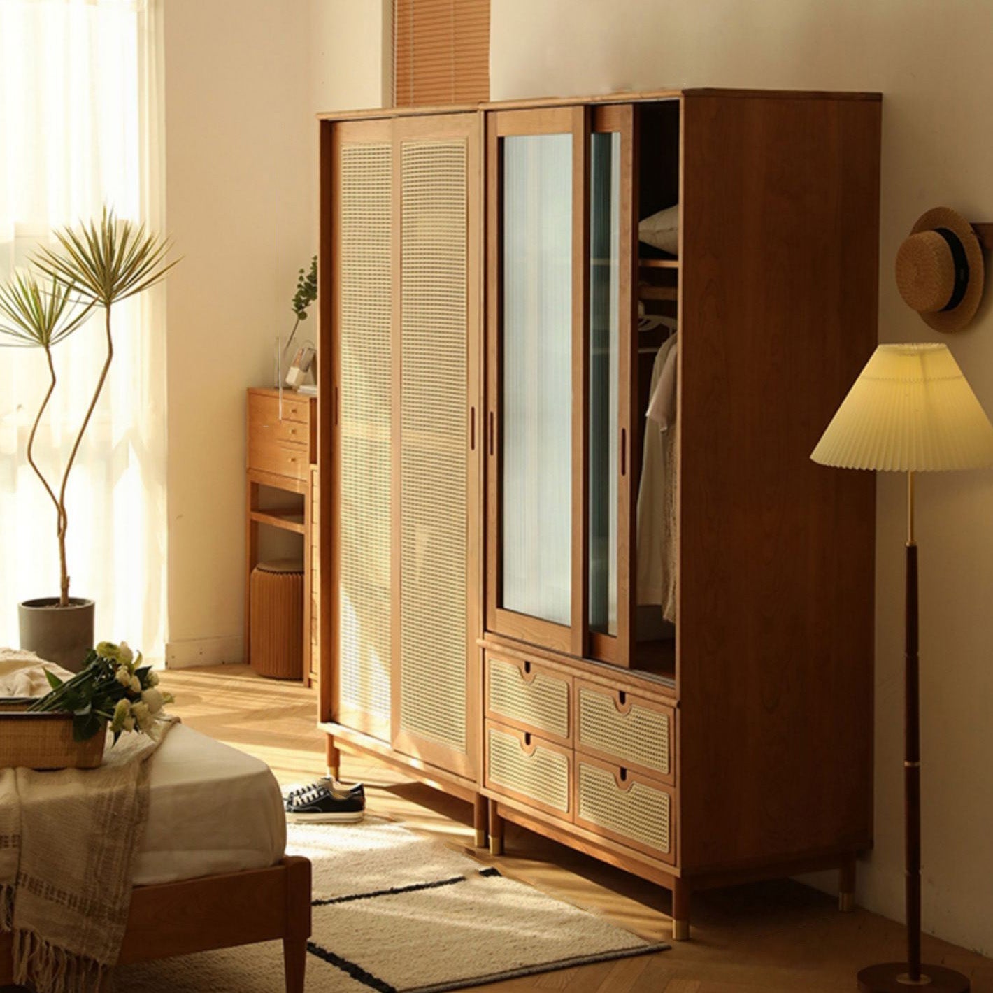 Modern Solid Wood Wardrobe Cabinet 2 Sliding Doors Sliding with Drawer Clearhalo 'Armoires & Wardrobes' 'armoires_wardrobes' 'Bedroom Furniture' 'furn' 'furn_armoires_wardrobes' 'Furniture' 6877472