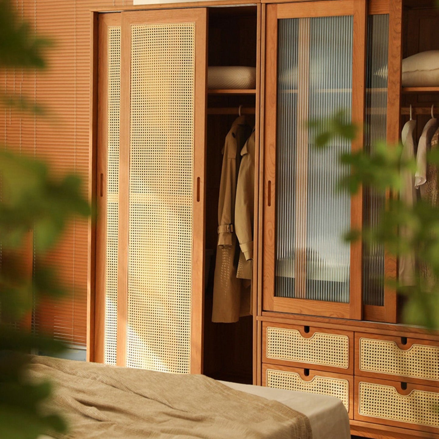 Modern Solid Wood Wardrobe Cabinet 2 Sliding Doors Sliding with Drawer Clearhalo 'Armoires & Wardrobes' 'armoires_wardrobes' 'Bedroom Furniture' 'furn' 'furn_armoires_wardrobes' 'Furniture' 6877474