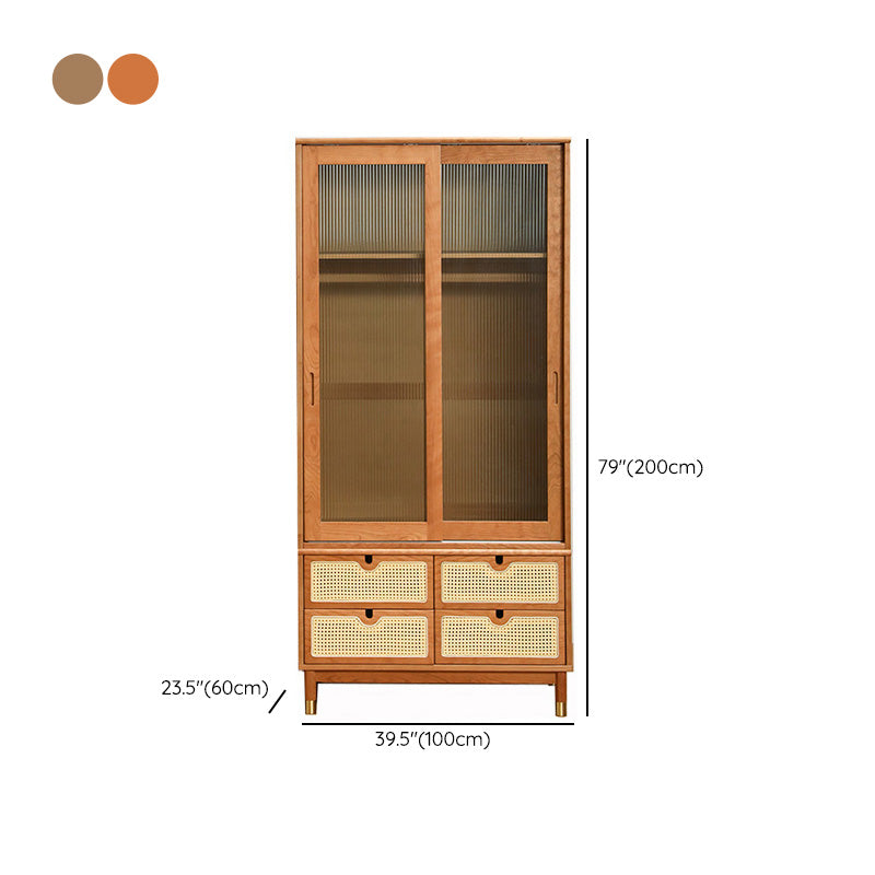 Modern Solid Wood Wardrobe Cabinet 2 Sliding Doors Sliding with Drawer Clearhalo 'Armoires & Wardrobes' 'armoires_wardrobes' 'Bedroom Furniture' 'furn' 'furn_armoires_wardrobes' 'Furniture' 6877476