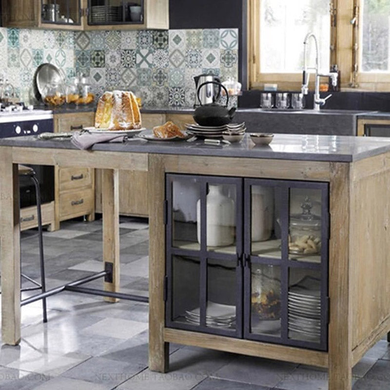 Table îlot de cuisine moderne avec armoire de rangement Pine Wood Prépare