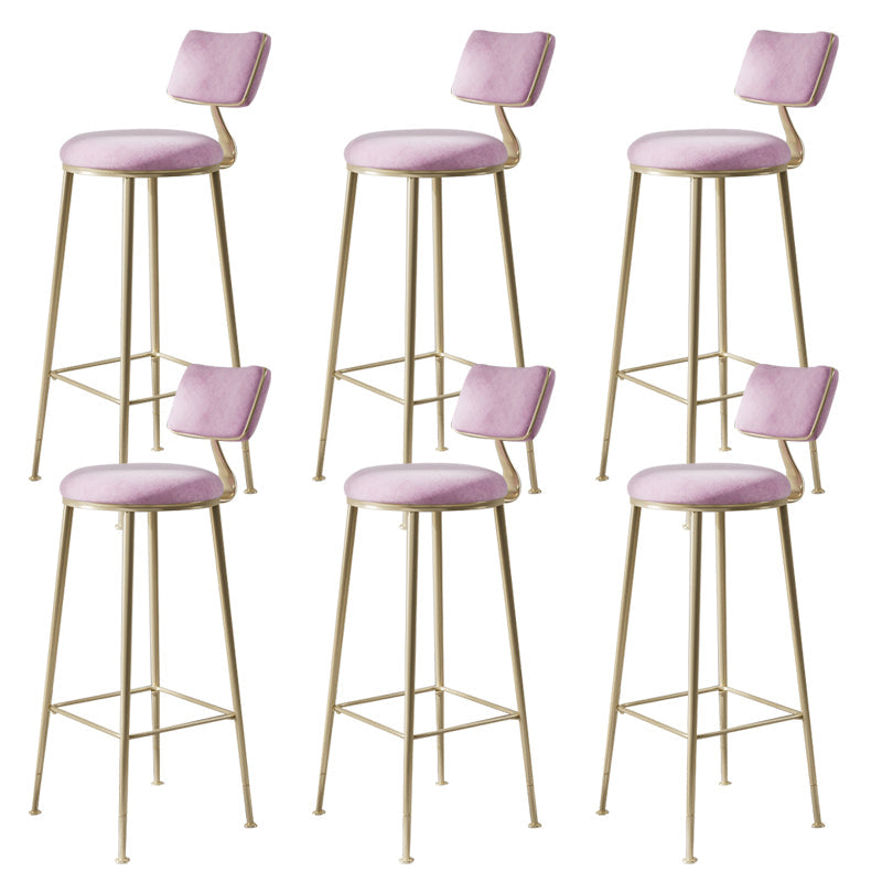 Glam Backrest Counter Stool Iron Bar Stool with Cushion and Pedal for Milk Tea Shop