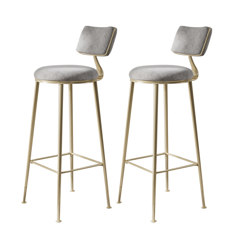 Glam Backrest Counter Stool Iron Bar Stool with Cushion and Pedal for Milk Tea Shop