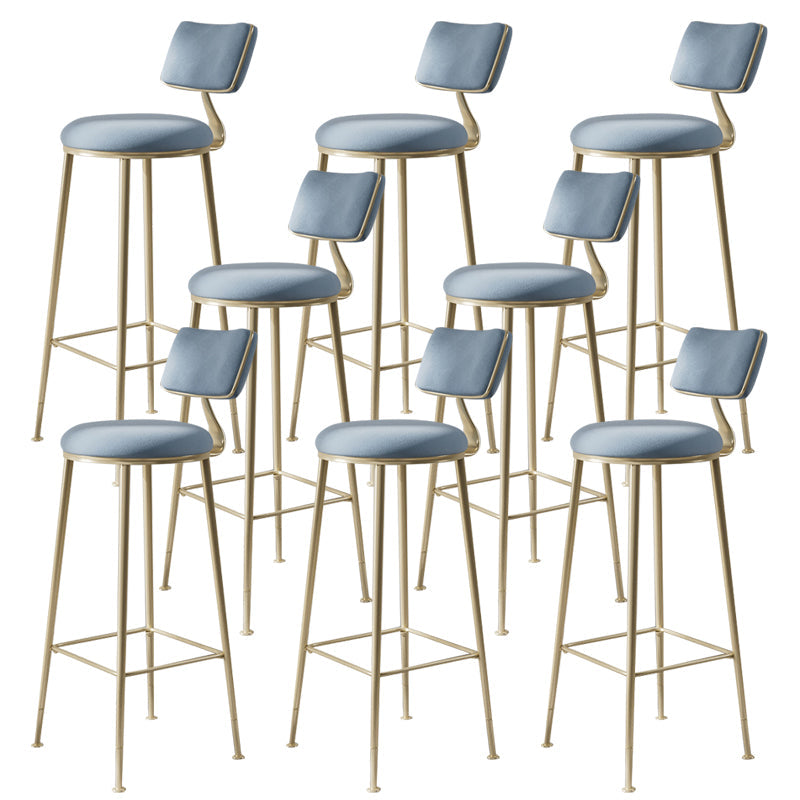 Glam Backrest Counter Stool Iron Bar Stool with Cushion and Pedal for Milk Tea Shop