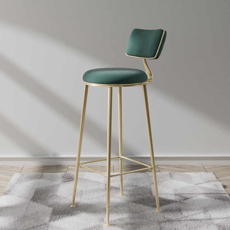 Glam Backrest Counter Stool Iron Bar Stool with Cushion and Pedal for Milk Tea Shop