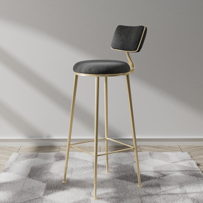 Glam Backrest Counter Stool Iron Bar Stool with Cushion and Pedal for Milk Tea Shop