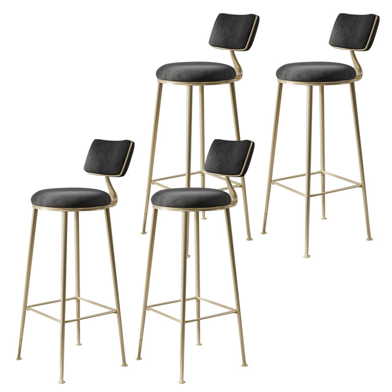 Glam Backrest Counter Stool Iron Bar Stool with Cushion and Pedal for Milk Tea Shop