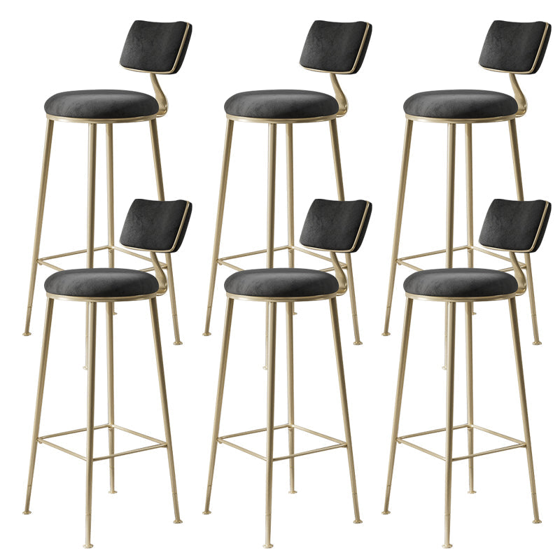 Glam Backrest Counter Stool Iron Bar Stool with Cushion and Pedal for Milk Tea Shop