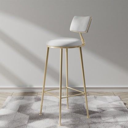Glam Backrest Counter Stool Iron Bar Stool with Cushion and Pedal for Milk Tea Shop
