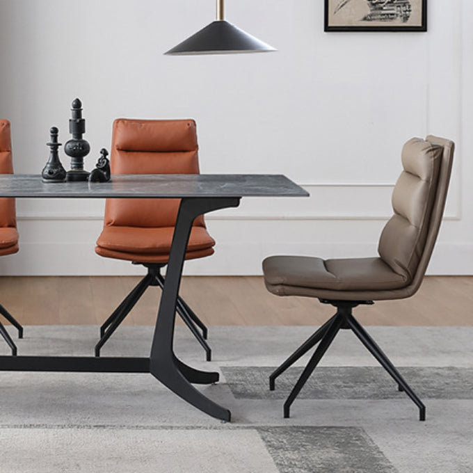 Sillas de comedor de cocina de cuero de forma falsa sillas laterales giratorias contemporáneas