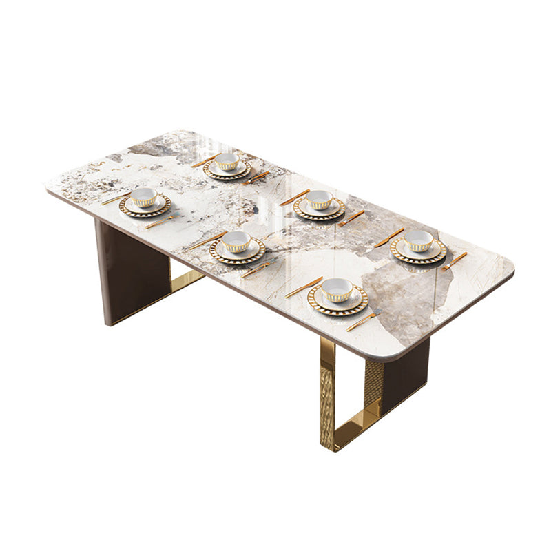 Set di dinette glam con sedie in pelle 1/2/5/6/7/9 PCs set da tavolo beige lucido