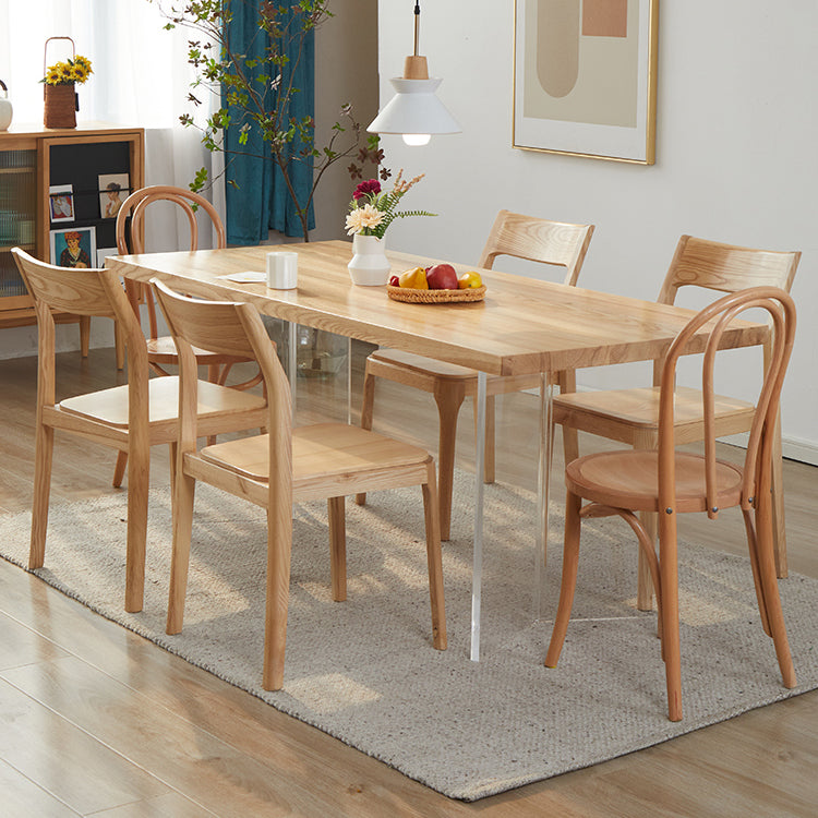 Natural Finish Dining Table Set with Acrylic Base 1/2/5/7 Pcs Ash Wood Dinette Set Clearhalo 'Dining Room Sets' 'Dining Tables & Seating' 'dining_room_set' 'furn' 'furn_dining_room_set' 'Furniture' 'Kitchen & Dining Furniture' 6878584