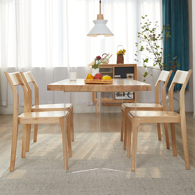 Natural Finish Dining Table Set with Acrylic Base 1/2/5/7 Pcs Ash Wood Dinette Set Clearhalo 'Dining Room Sets' 'Dining Tables & Seating' 'dining_room_set' 'furn' 'furn_dining_room_set' 'Furniture' 'Kitchen & Dining Furniture' 6878591