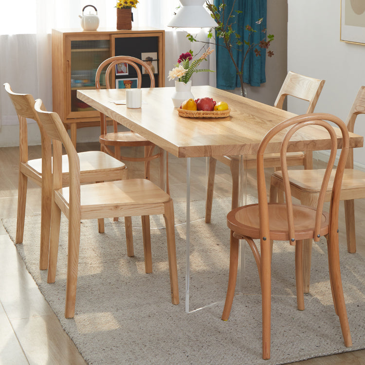 Natural Finish Dining Table Set with Acrylic Base 1/2/5/7 Pcs Ash Wood Dinette Set Clearhalo 'Dining Room Sets' 'Dining Tables & Seating' 'dining_room_set' 'furn' 'furn_dining_room_set' 'Furniture' 'Kitchen & Dining Furniture' 6878598