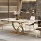 Set di tavoli da pranzo beige lucido 1/2/5/7 PC glam dinette con sedie in pelle