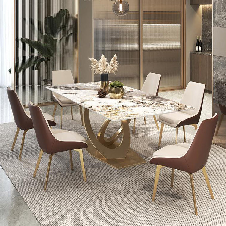 Set di tavoli da pranzo beige lucido 1/2/5/7 PC glam dinette con sedie in pelle