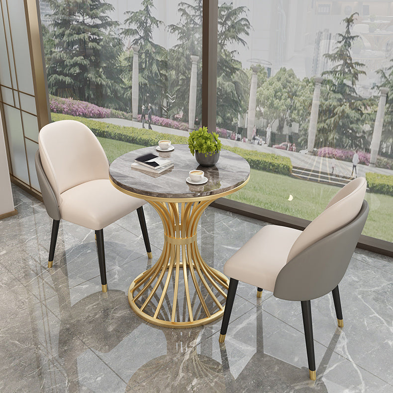 Round Dining Table Set for Home 1/2/3/4/5 Pieces Modern Polished Finish Dinette Set 3 Pieces: Grey Table, 2 Grey Chairs Clearhalo 'Dining Room Sets' 'Dining Tables & Seating' 'dining_room_set' 'furn' 'furn_dining_room_set' 'Furniture' 'Kitchen & Dining Furniture' 6878757