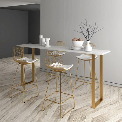 Glam Rectangle Bar Table Faux Marble Trestle Base Bistro Bar Desk White Without Chairs Clearhalo 'Bar Furniture' 'Bar Tables' 'bar_tables' 'furn' 'furn_bar_tables' 'Furniture' 'Kitchen & Dining Furniture' 6878844