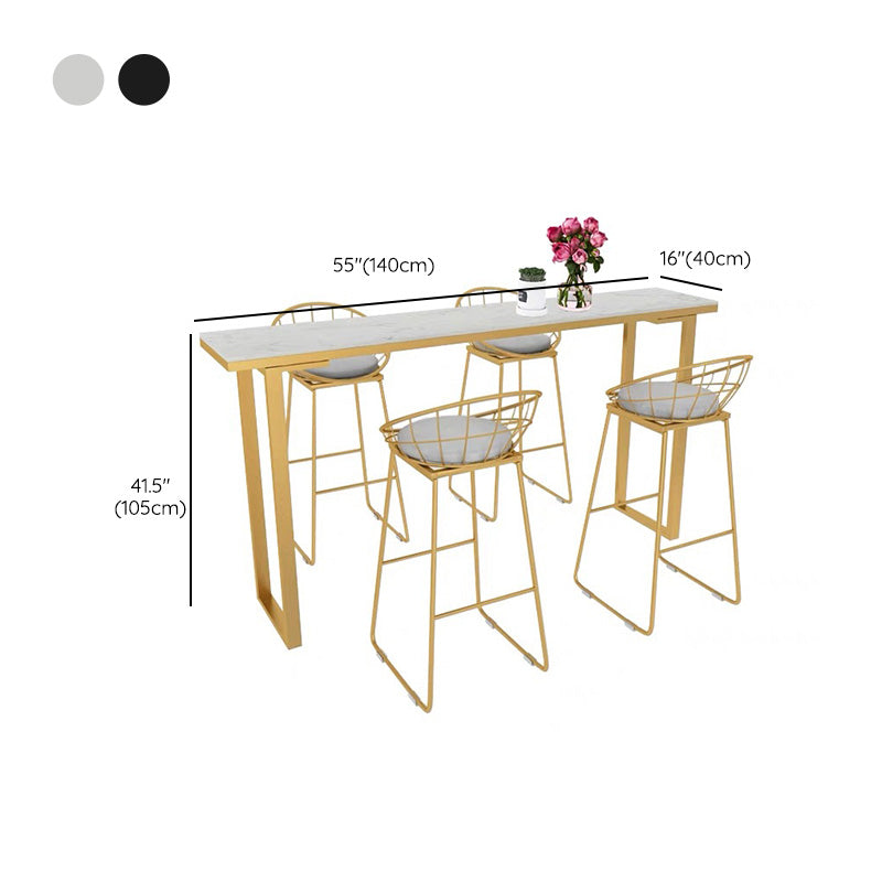 Glam Rectangle Bar Table Faux Marble Trestle Base Bistro Bar Desk Clearhalo 'Bar Furniture' 'Bar Tables' 'bar_tables' 'furn' 'furn_bar_tables' 'Furniture' 'Kitchen & Dining Furniture' 6878856