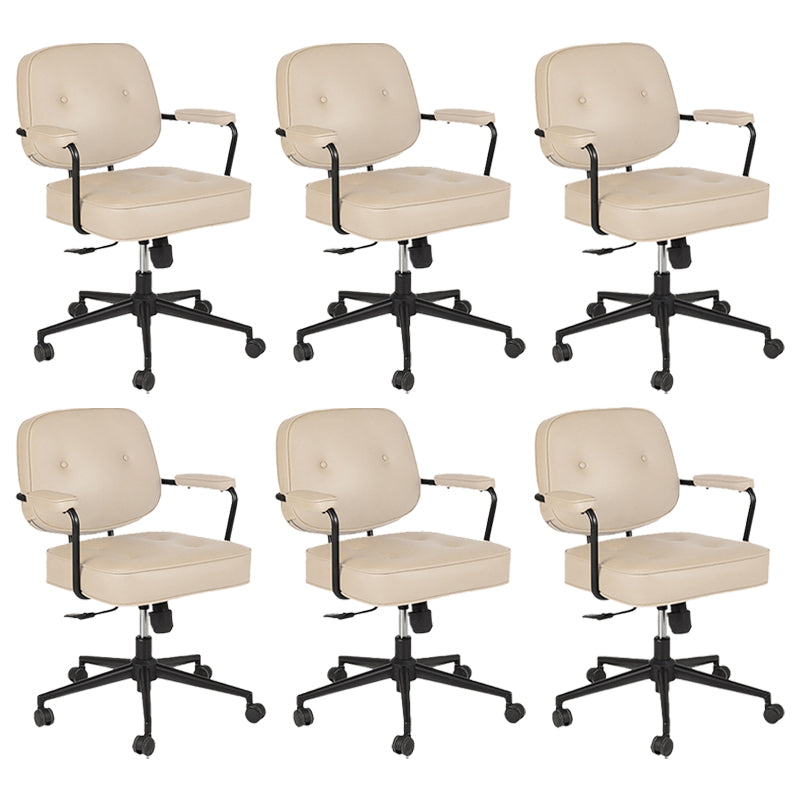 Padded Arms Desk Chair Modern No Distressing Leather Ergonomic Chair with Wheels Off-White 6 Piece Set Black Clearhalo 'furn' 'furn_office_chair' 'Furniture' 'Office Chairs' 'Office Furniture' 'office_chair' 6879556