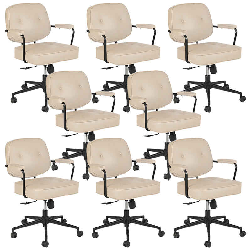 Padded Arms Desk Chair Modern No Distressing Leather Ergonomic Chair with Wheels Off-White 8 Piece Set Black Clearhalo 'furn' 'furn_office_chair' 'Furniture' 'Office Chairs' 'Office Furniture' 'office_chair' 6879557