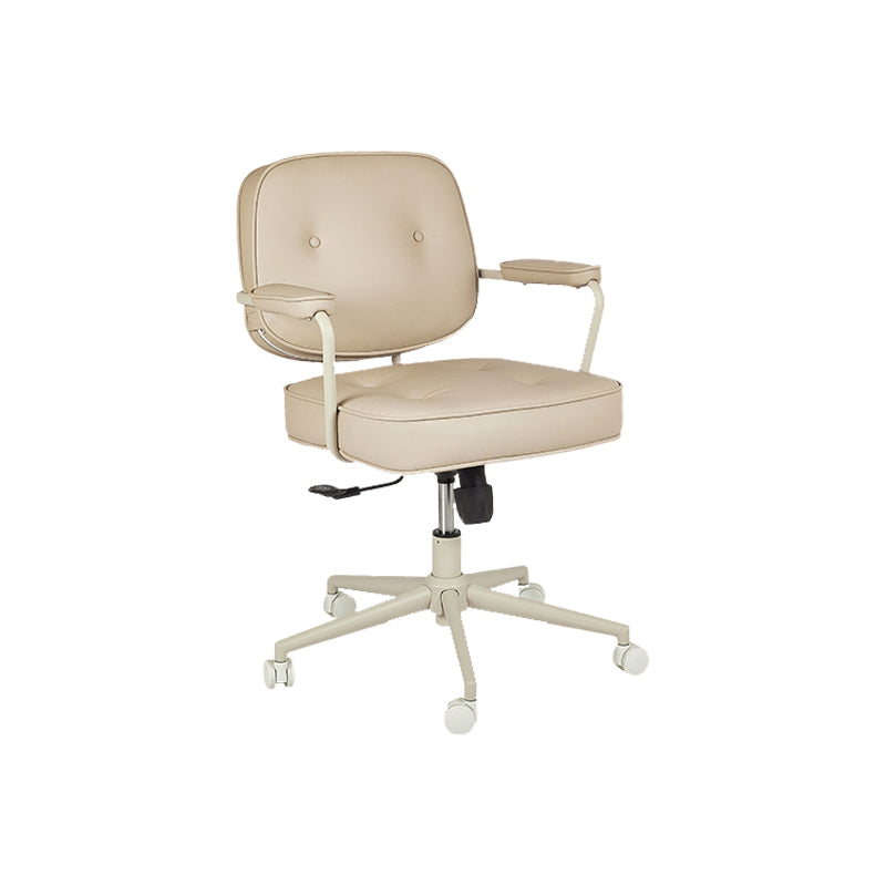 Padded Arms Desk Chair Modern No Distressing Leather Ergonomic Chair with Wheels Off-White 1 Piece Gray Clearhalo 'furn' 'furn_office_chair' 'Furniture' 'Office Chairs' 'Office Furniture' 'office_chair' 6879559
