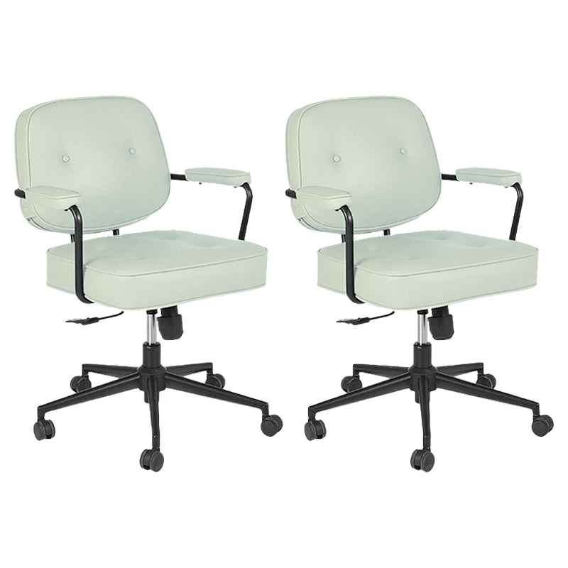 Padded Arms Desk Chair Modern No Distressing Leather Ergonomic Chair with Wheels Green 2 Piece Set Black Clearhalo 'furn' 'furn_office_chair' 'Furniture' 'Office Chairs' 'Office Furniture' 'office_chair' 6879560