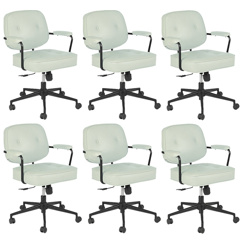 Padded Arms Desk Chair Modern No Distressing Leather Ergonomic Chair with Wheels Green 6 Piece Set Black Clearhalo 'furn' 'furn_office_chair' 'Furniture' 'Office Chairs' 'Office Furniture' 'office_chair' 6879562