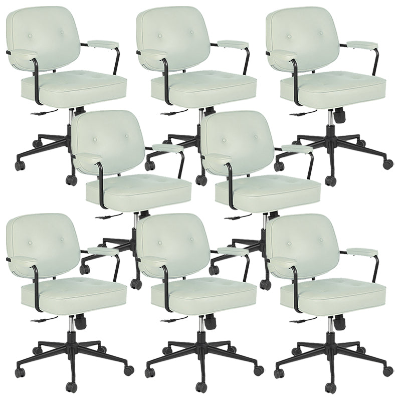 Padded Arms Desk Chair Modern No Distressing Leather Ergonomic Chair with Wheels Green 8 Piece Set Black Clearhalo 'furn' 'furn_office_chair' 'Furniture' 'Office Chairs' 'Office Furniture' 'office_chair' 6879563